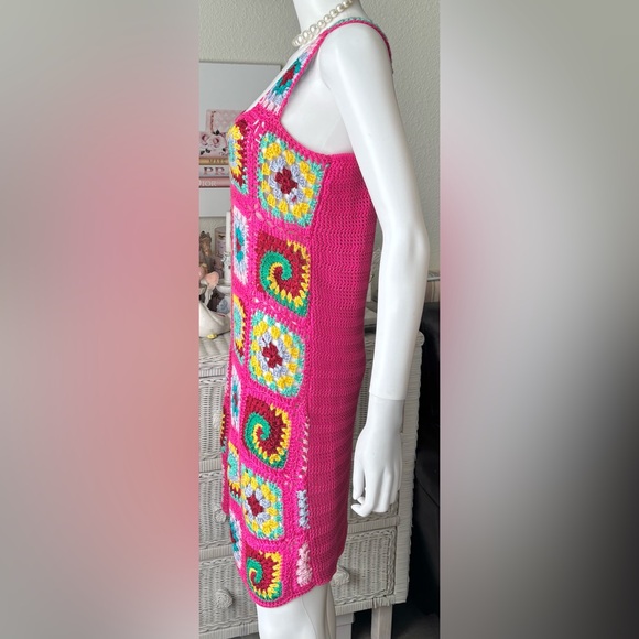 Cotton Emporium Granny Squares Knit Mini Dress in Multi Colored Size Large - Picture 3 of 7